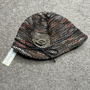 NWT Jeanne Simmons Accessories Brown Wool Knit Hat Flower Detail
